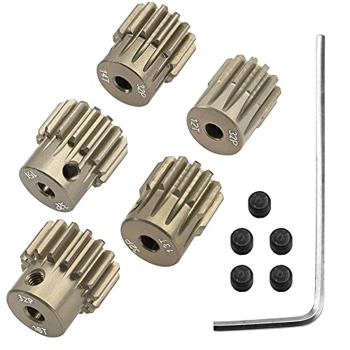 Sharegoo 7075 Aluminum Alloy 32Dp 3.175Mm Pinion Gear Sets 12T 13T 14T 15T 16T Motor Gears Fit 3.175Mm (1/8-Inch) Shaft Compatible With Hpi Losi Axial Traxxas Tamiya 1/10 Rc Car,5Pack #TOP13