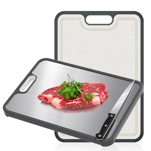 HI NINGER 2-in-1 Doppelseitiges Edelstahl Schneidebrett für die Küche aus 304 Edelstahl in Lebensmittelqualität und PP, für Fleisch, Gemüse &...