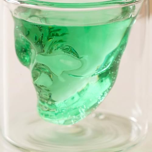 Image of Nestasia Set of 4 Skull Shaped Shot Glass Double Wall (100ml) | Dishwasher Safe, Transparent, Elegant | Stylish Glasses for Whiskey, Liquor, Cocktails, Vodka, Tequila