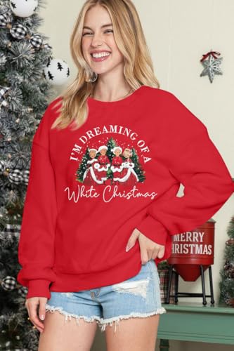 MYHALF Moletom feminino branco de Natal com estampa de filme de Natal, camiseta casual, árvore de Na