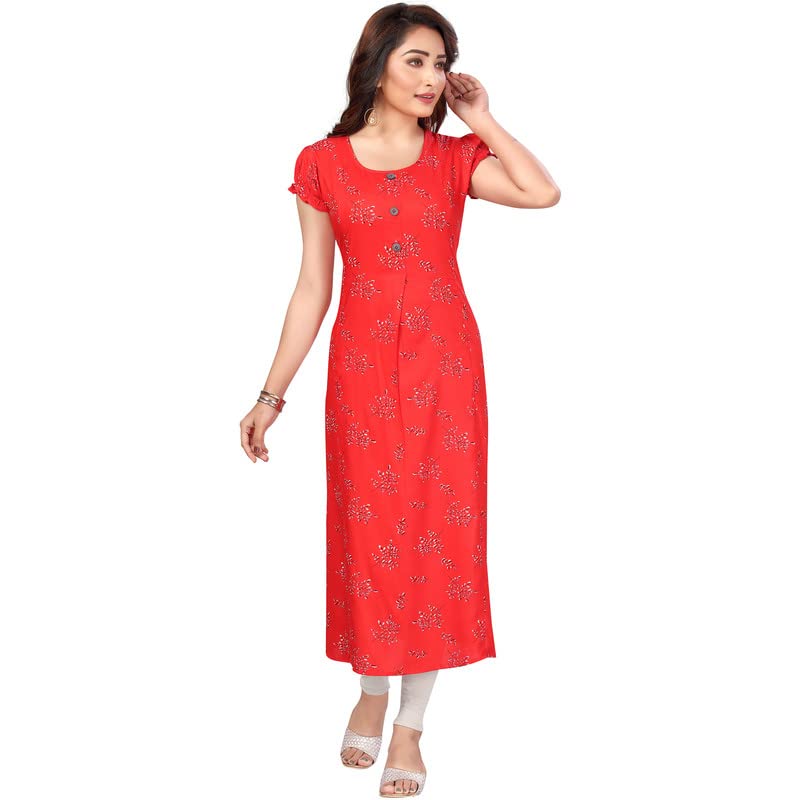 Image of CEE 18 Women's Cotton Straight Maternity Feeding Kurti for Feeding with Zippers (XL, Tangy Tomato)