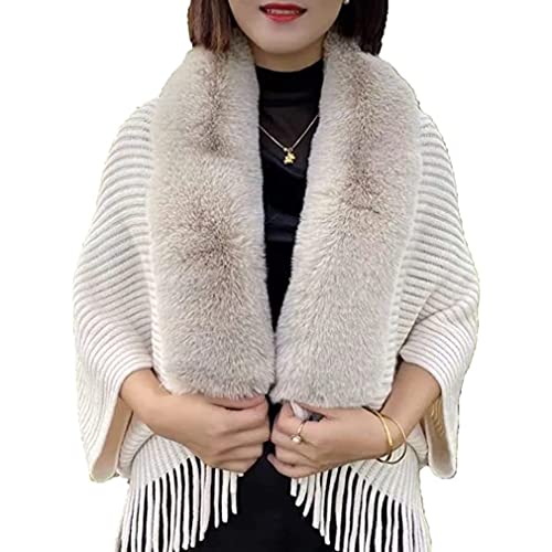 ZUICC Gestricktes, lockeres Kaninchenfellimitat mit Schal,Damen gestrickter lockerer verdickter Schal, Schals und Tücher, Dick gestrickter, kuscheliger, Loser Schal, Umschlagtuch Damen (Beige) Cover
