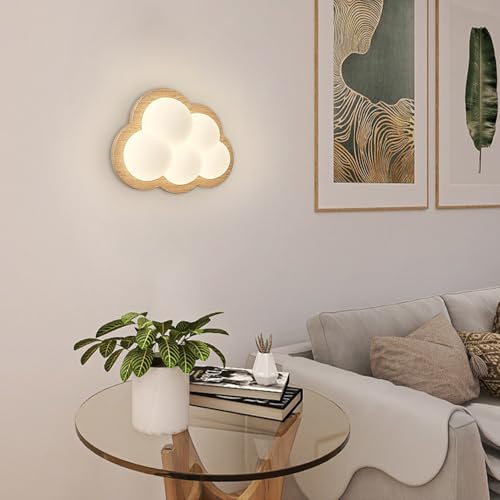Aplique de pared de nube creativa LED en madera maciza para iluminación interior 4