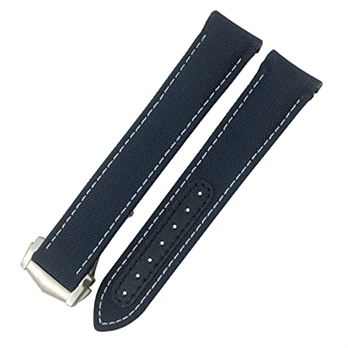 Bracelet de montre en nylon 19mm bicolore bleu blanc avec extrémité incurvée