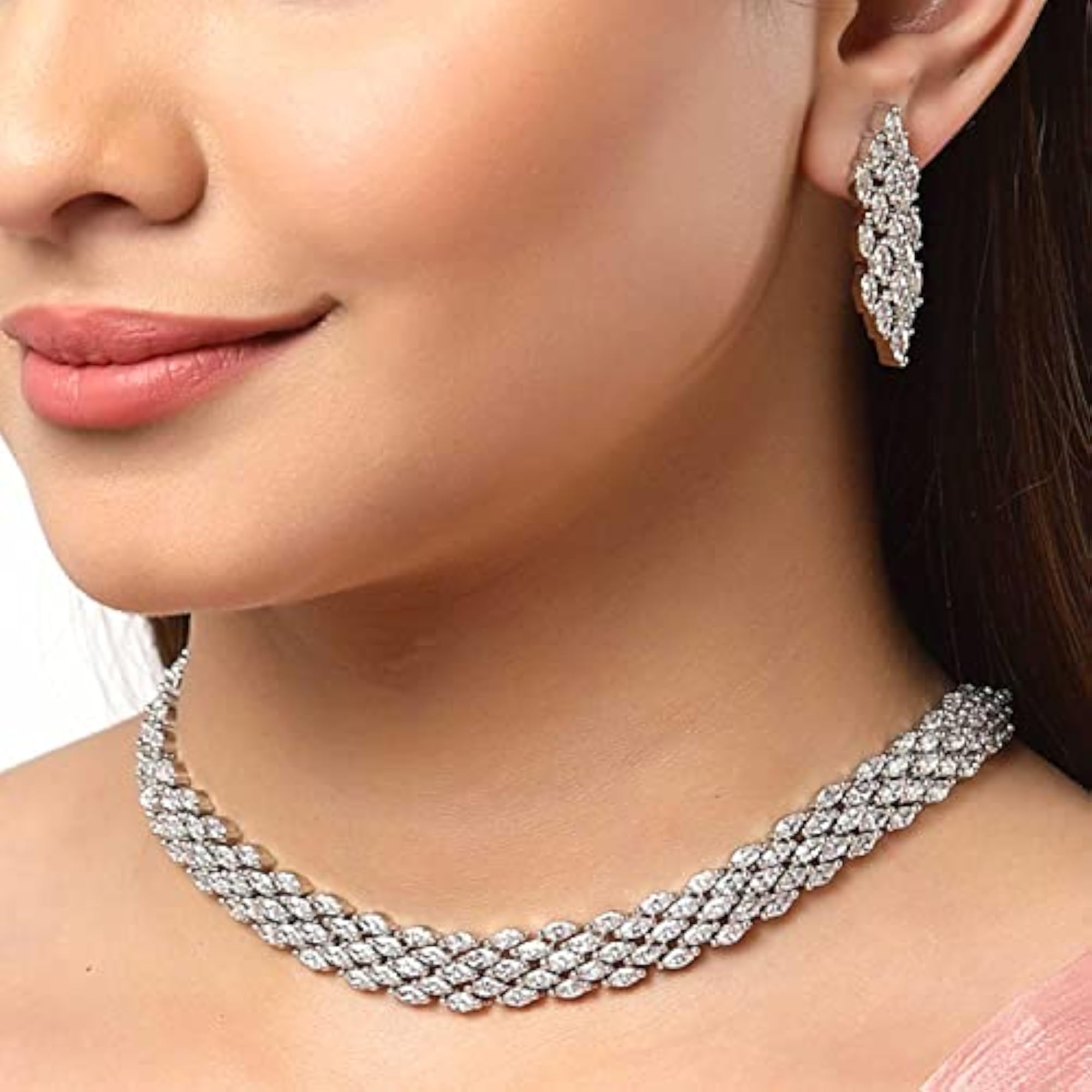 American Diamond Choker Necklace Set with Earring