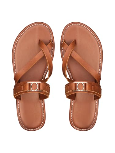 GORGLITTER Women's Strappy Toe Ring Flat Sandals Summer Beach Metal Buckle Criss Cross Slides 2025