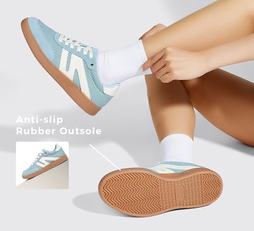 Image of LUCKY STEP Women Retro Gum Sole Fashion Sneakers | Genuine Leather Classic Tennis Skate Walking Shoes Anti Slip Trainers