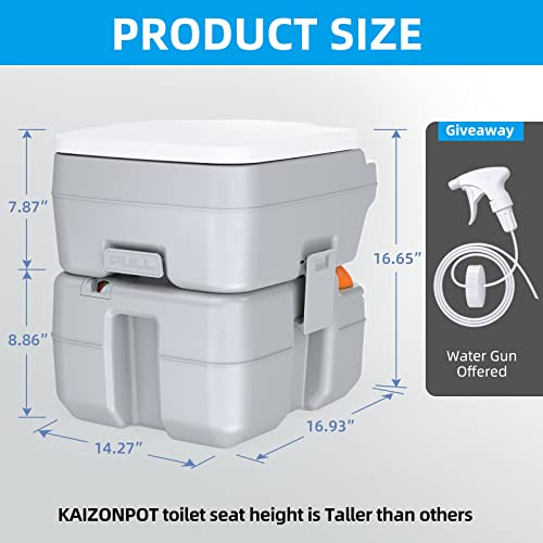 Kaizonpot Portable Toilet For Camping, 5.3 Gallon Camping Porta Potty, Travel Rv Potty With Large Discharge Opening, Level Indicator, T-Type Water Outlets For Hiking, Boating, Trips, Fishing #TOP6