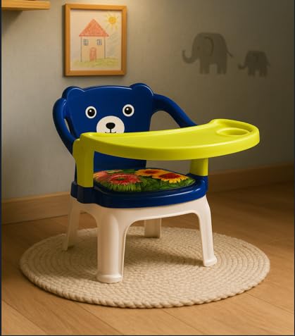Plastic Baby Chair with Cushioned Seat & High Backrest Feeding Chair for Baby with Removable Tray Chair for Kids (6months -4 Years) (Blue) (Green)