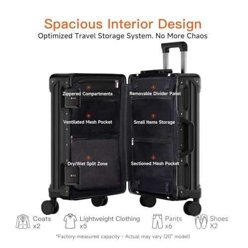 20-inch Carry On Luggage - Zipperless, Aluminum Frame, No Zipper Hard Shell PC Suitcase, Noble TSA Airline Approved Suitcases with Spinner Wheels4