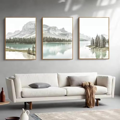 Paysage de lac de montagne en toile pour salon zen et chambre moderne