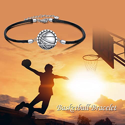 Yfn Basketball Bracelet Sterling Silver Basketball Leather Bracelet Jewelry Basketball Gifts For Women Men Boys Girls Basketball Player #TOP5