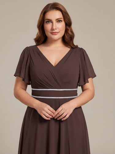 Image of Ever-Pretty Plus Women's Chiffon V-Neck Beading Ruffles Sleeves Maxi High Low Plus Size Formal Dresses