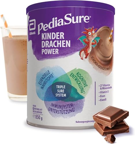 Pediasure Kinder Drachen Power Schoko 850g| leckerer Nahrungsergänzungsshake für Kinder ab 1 Jahr|mit 27 Vitaminen & Mineralien Protein und triplesure Komplex|Verpackung kann variieren