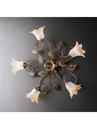 Plafonnier fer forgé marron et or 5 lumières : la solution pour grand salon sombre