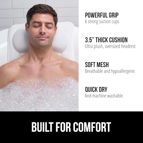 Image of GORILLA GRIP Bath Pillow for Tub, 6 Strong Suction Cups, 4D Mesh FlexComfort Headrest for Neck, Head and Back Support, Luxury Machine Washable Pillows, Bathtub Accessories, Spa Gifts for Women, White