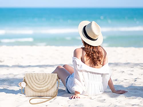 Image of Women Straw Crossbody Handbag, 10.63 x 7.87in, Detachable Strap