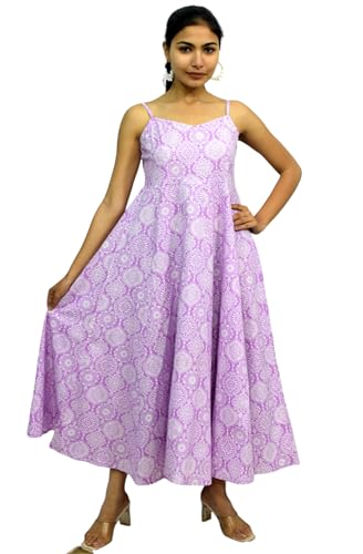 Image of JAIPUR HAND BLOCK Cotton Sleeveless Long Flared A Line Dress|Gown (S00063)