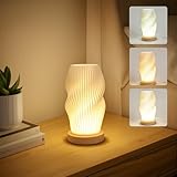 JAFEN Lámpara de Noche y Mesa Recamara - Florero Decorativo con 3 Niveles de Luz Ajustable por Botón, USB, Regalo...