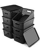 EOENVIVS Plastic Storage Bins with Lids 8 Packs Small Storage Baskets for Organizing Storage Container Organizer Bins for Shelves Desktop Closet...