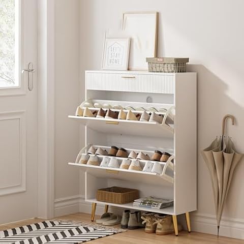 SONGXIN Shoe Cabinet, Shoe Storage Cabinet with 2 Flip Drawers Entryway Shoe Storage FreeStanding Shoe Organizer Shoe Storage Cabinet for Entryway,White Cover