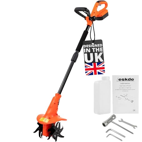 Electric Garden Rotavator, Tiller and Cultivator - Powerful 18V Lithium-Ion Rechargeable Rotovator for Small Garden | 200mm Width, 80mm Depth Cordless Tiller and Cultivator Garden Tool | eSkde