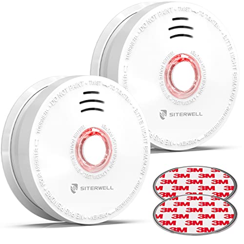 SITERWELL Ring Smoke Detector, Smoke Alarm with Magnetic Fastening Kit and Built-in Battery, Smoke Detector with Photoelectric Technology for Home Bedroom and Babyroom, UL Listed, GS528A, 2 Packs