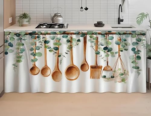 Image of Premium Printed Kitchen Sink Curtain with Rod Pocket | Under Sink Storage Cover | Washable Dustproof Cabinet Curtain for Kitchen Counter, Wash Basin (CHAMCHI, Pack of 1)