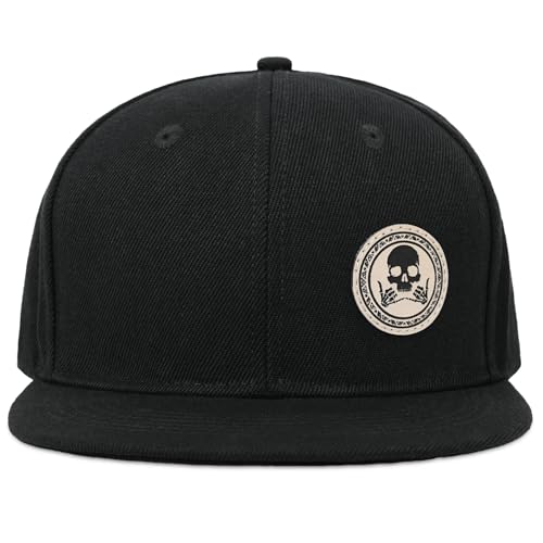 Image of Flat Brim Hats for Men - Gothic Style Skull Hat Leather Pattern - Hip-Hop Snapback Hat Skeleton Hats for Men