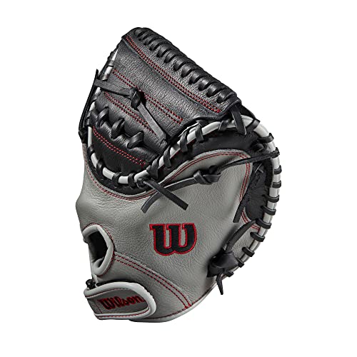 Wilson A500 32” Youth Baseball Catcher’s Mitt - Right Hand Throw, Grey/Black/Red #TOP3