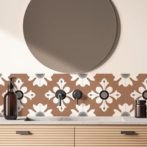 Alwayspon Tile Sticker, Retro Dark Pink Self Adhesive Stick on Floor Tiles Transfer for Bathroom Kitchen, Splashback, Peel and Stick Vinyl Flooring Tiles Sticker, 12PcsX15cm/6inch