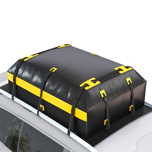 Rooftop Cargo Carrier Vehicle Soft-Shell Carriers Heavy Duty Car Roof Bag Waterproof without Rack Car Topper Luggage Carrier-with 6 Hooks&Mat(19.4 Cuft)