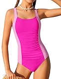 TyeSmo Girl Swimsuit Size 10-12 Girls Bathing Suits Size 10-12 One Piece Solid Color Swimsuit for Girls 10 12 Adjustable Straps Padded Swimwear