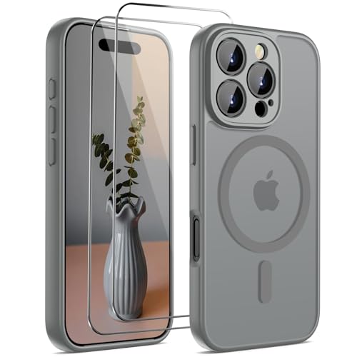 HGH 3 in 1 für iPhone 16 Pro Hülle mit Kameraschutz für Magsafe, mit 2 Schutzglas, [Militärschutz] Durchscheinende Rücks...
