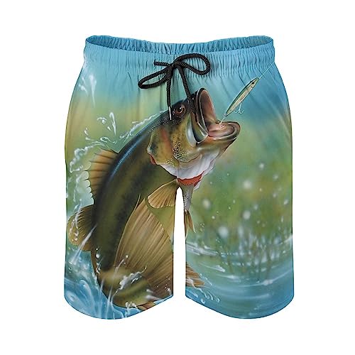 Bass Fishing Mens Swim Trunks Quick Dry Beach Shorts Casual Sports Board Shorts Swimwear with Pocket2