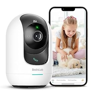 BOTSLAB 3K 5MP WiFi Security Camera Indoor,Dog Camera,Pet Camera with APP,Smart Tracking Baby Monitor,Crying Detection,One-Touch Call,2-Way Audio,Night Vision,Works with Alexa,2.4/5GHz