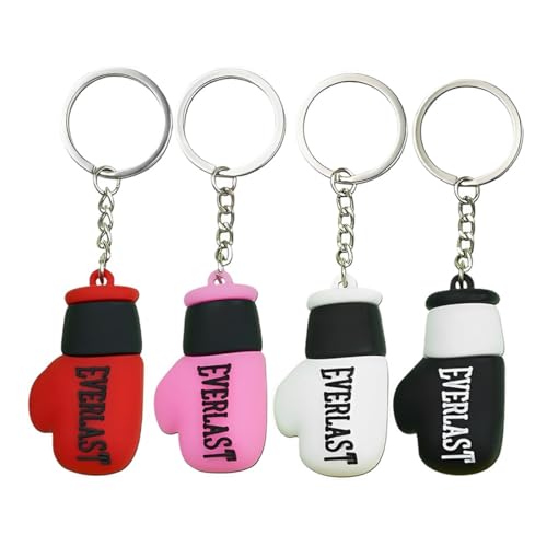 Llavero de guantes de boxeo de 4 piezas, llaveros deportivos, llaveros personalizados con accesorios para coche, llaveros creativos de metal, bolsas de coche y decoración para teléfonos móviles