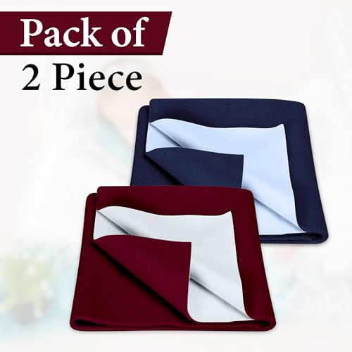 Image of GLUN Quick Dry Absorbent Baby Bed Sheet for Mattress Protector, Pack of 2 Maroon & Navy Blue Bed Sheet,Size 50x70cm, Waterproof, Quick Drying Material, Anti-Itching Cloth