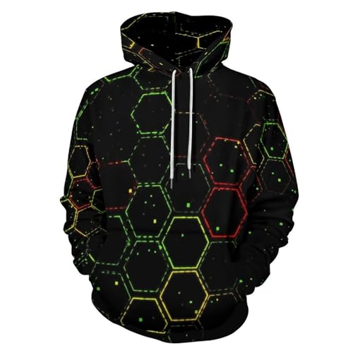 Sweat à capuche homme résistant au lavage motif hexagone néon