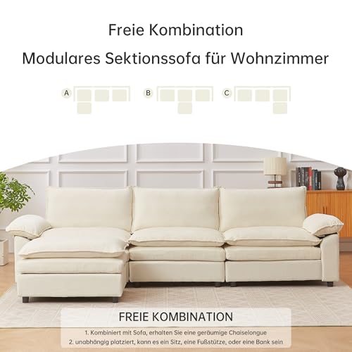 JIEXI Ecksofa Mit Schlaffunktion, Sofas Und Couchs, Modulares Ecksofa, Wohnlandschaft U Form, L Form Eckcouch, Für Couch Wohnzimmer Schlafzimmer Büro Wohnung, Chenille-Stoff 288 x 132 cm – Bild 8