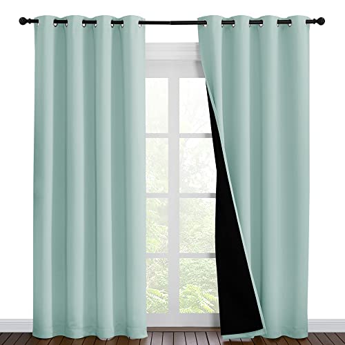 Image of NICETOWN Aqua Blue 100% Blackout Curtain Set, Thermal Insulated & Energy Efficiency Window Draperies for Guest Room, Full Shading Panels for Shift Worker and Light Sleepers, 55W x 86L, 2 PCs