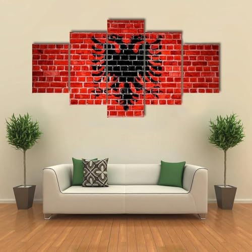 Tableau drapeau albanais 5 parties toile premium pour salon moderne