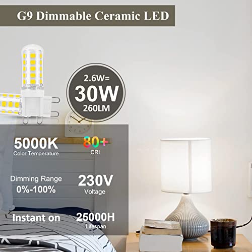 DiCUNO G9 LED Bulb Dimmable Daylight White 5000K, 30W Halogen Equivalent, 2.6W, 260LM - Image 2