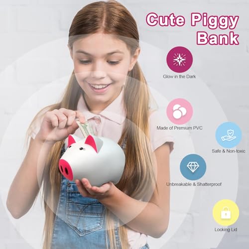 Image of Piggy Bank for Kids, Piggy Bank for Boys, Glow in the Dark | Glow in the Dark Plastic Piggy Bank, Coin Bank Suitable for Boys and Girls