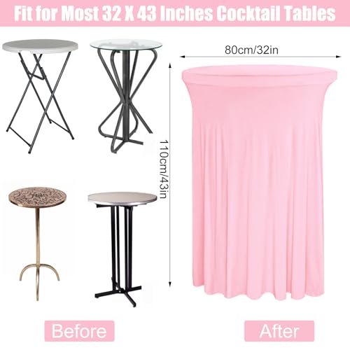 JALANCY 4 Packs 32 x 43 Inch Spandex Round Cocktail Table Skirts Stretch Cocktail Table Cover Fitted High Top Tables for Wedding Bar Party Banquet (Pink) by JALANCY - Used condition - Image 2