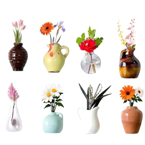Mini imanes florero cerámico 3D, set de 8 piezas miniatura 1