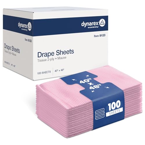 Image of Dynarex Disposable Drape Sheets - 40 inch x 48 inch (Case of 100), Mauve, 2-Ply Tissue Paper for Patient Privacy, Exams, and Procedures