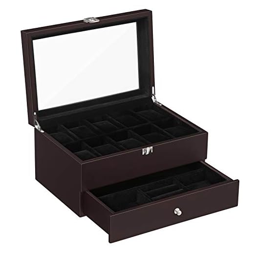 SONGMICS Mens Wooden Watch Box 10 Slots Jewelry Organizer Storage Case with Real Glass Top UJOW02Z