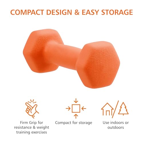 Image of AmazonBasics Neoprene Dumbbell 2 Kg, Set of 2 (Orange)