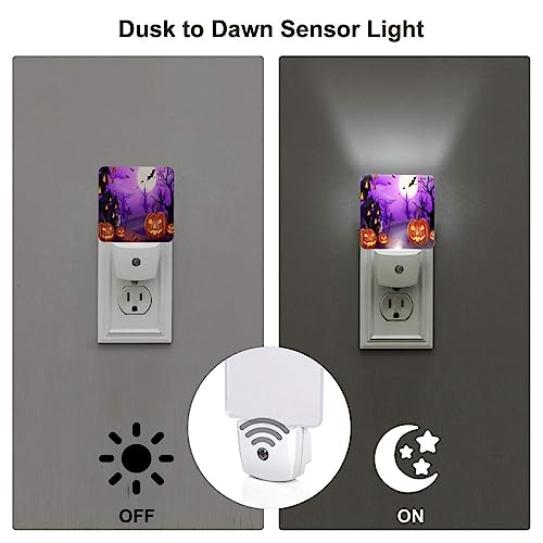 Image of Pumpkin Lanterns LED Plug-in Night Lamp Set of 2 Halloween Decorations, Auto Sensor Emergency Nightlights for Bedroom Bathroom
